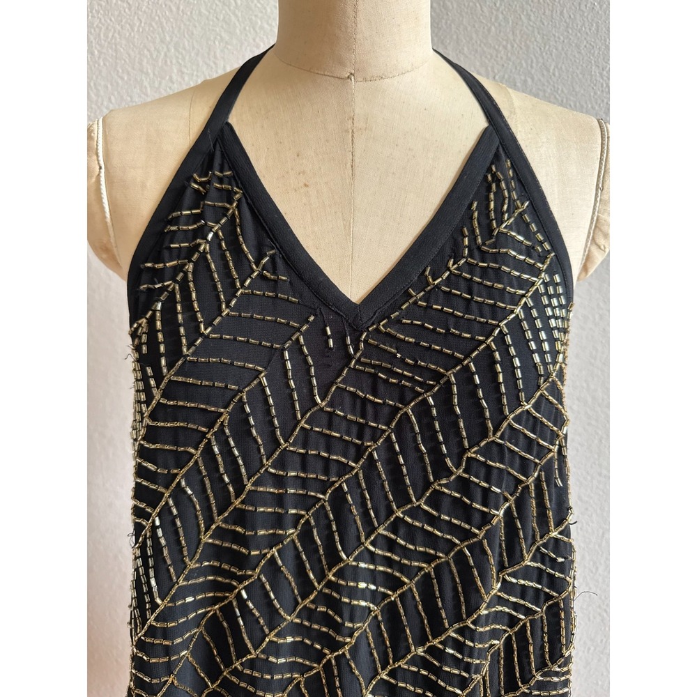 NBD Sz Small Black Gold‎ Beaded Tank Top EUC Sexy Back Cocktail - Picture 3 of 9